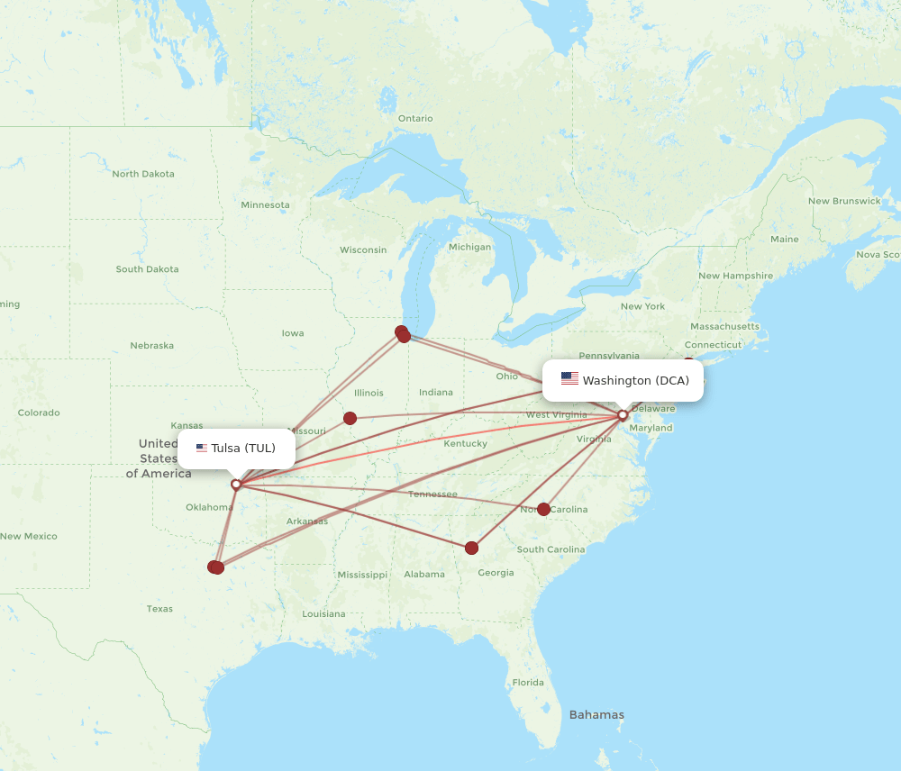 TUL-DCA flight routes