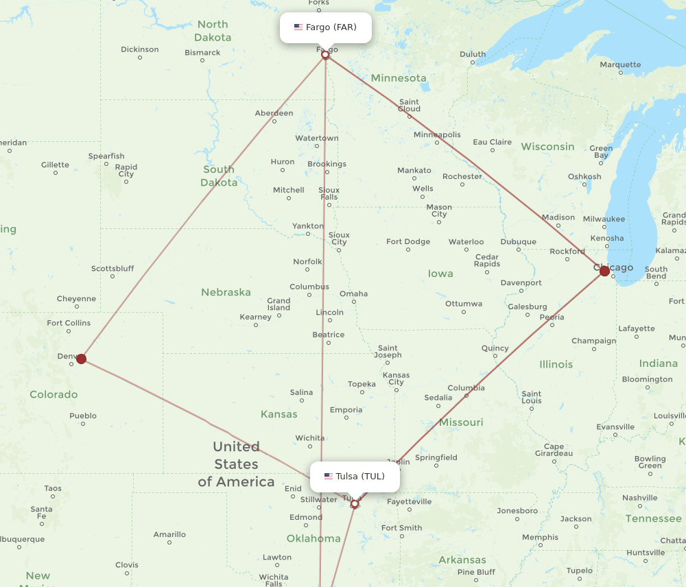 TUL to FAR flights and routes map