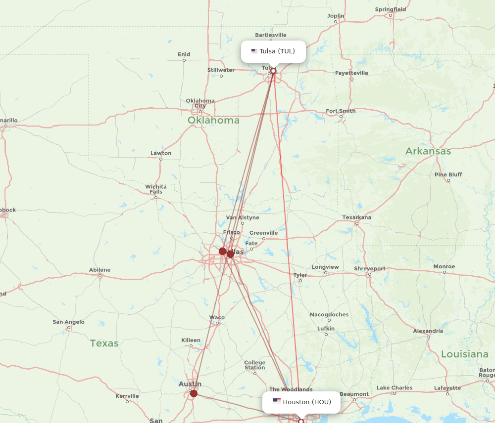 TUL-HOU flight routes