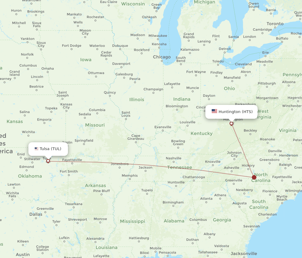 TUL-HTS flight routes