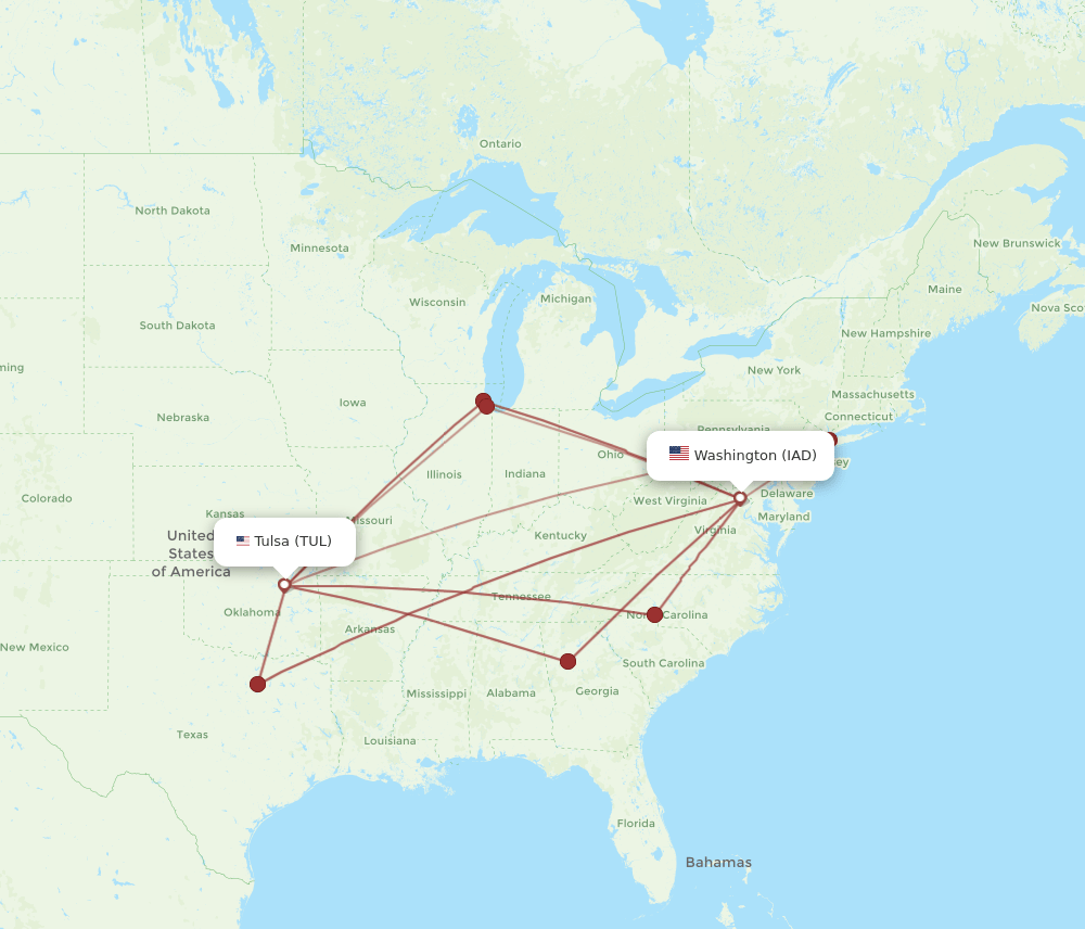 TUL-IAD flight routes