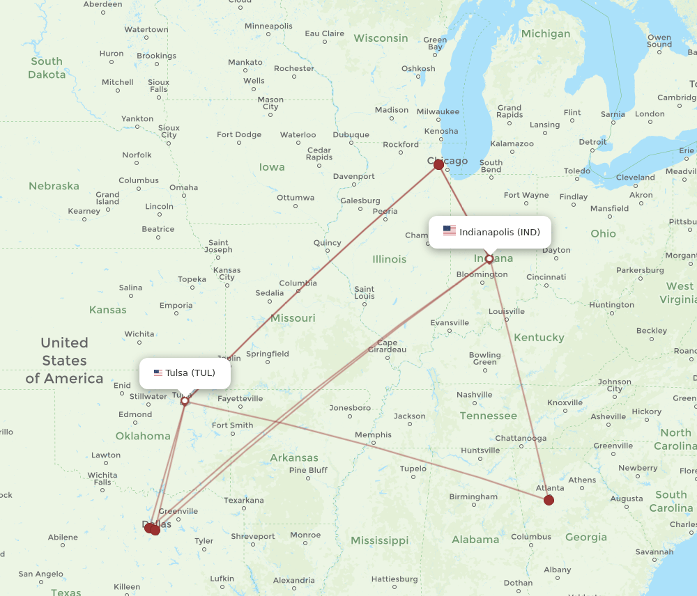 TUL-IND flight routes