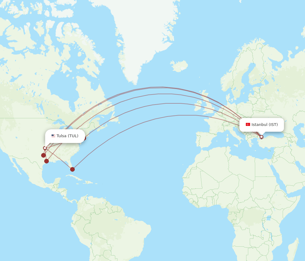 TUL to IST flights and routes map
