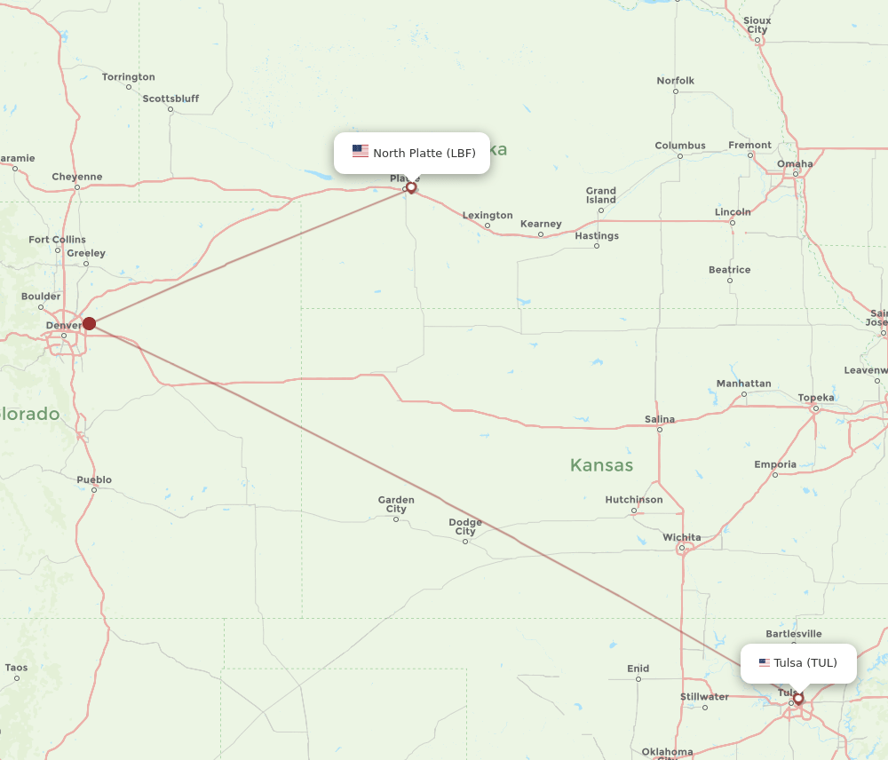 TUL-LBF flight routes