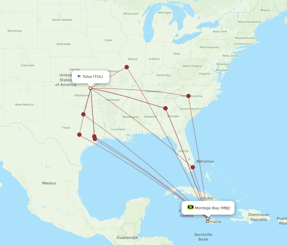 TUL-MBJ flight routes