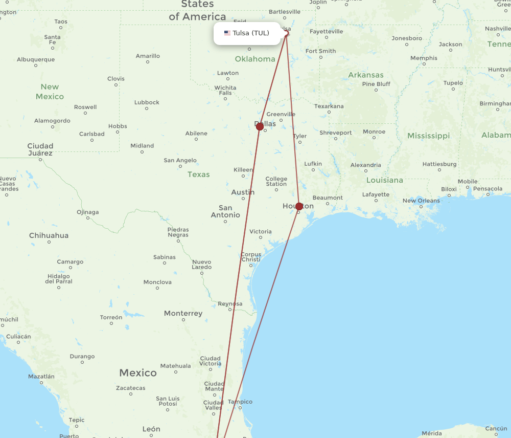 TUL-MEX flight routes