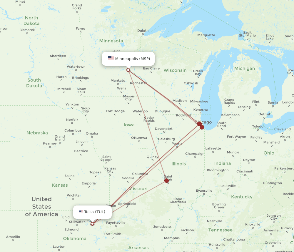 TUL-MSP flight routes
