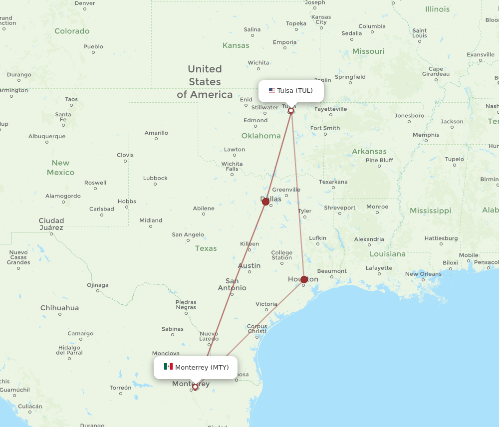 TUL-MTY flight routes
