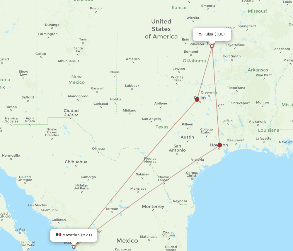 TUL-MZT flight routes