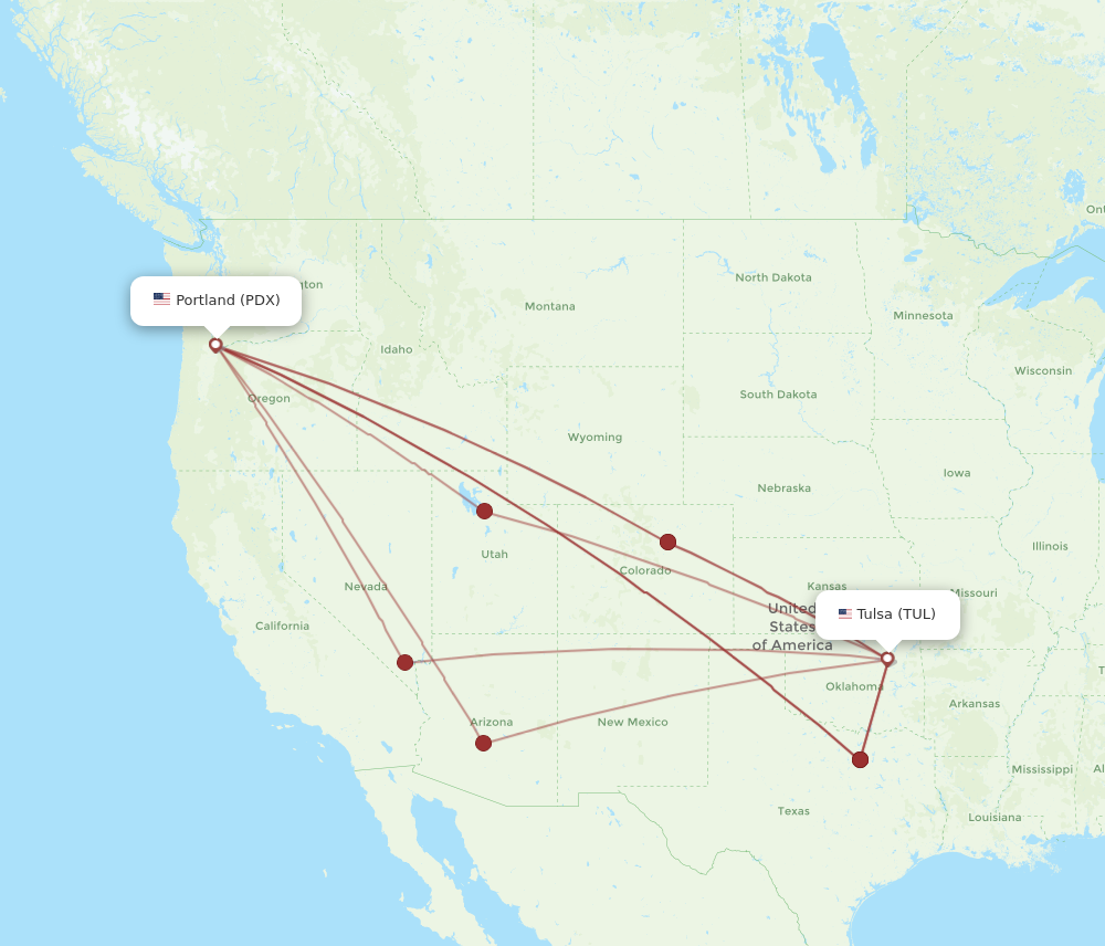 TUL to PDX flights and routes map
