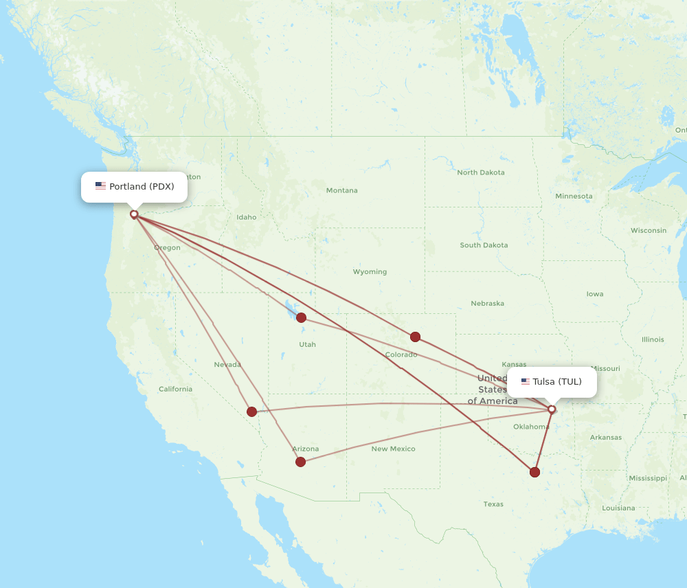 TUL-PDX flight routes