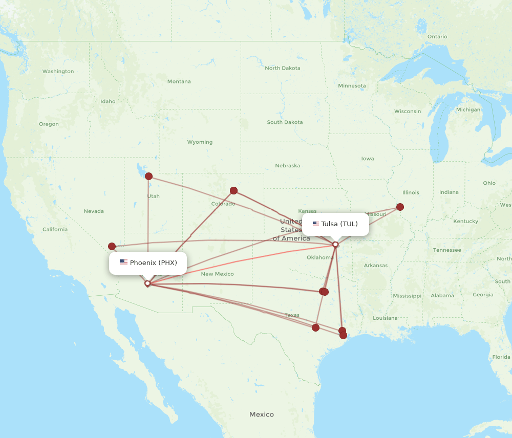 TUL to PHX flights and routes map