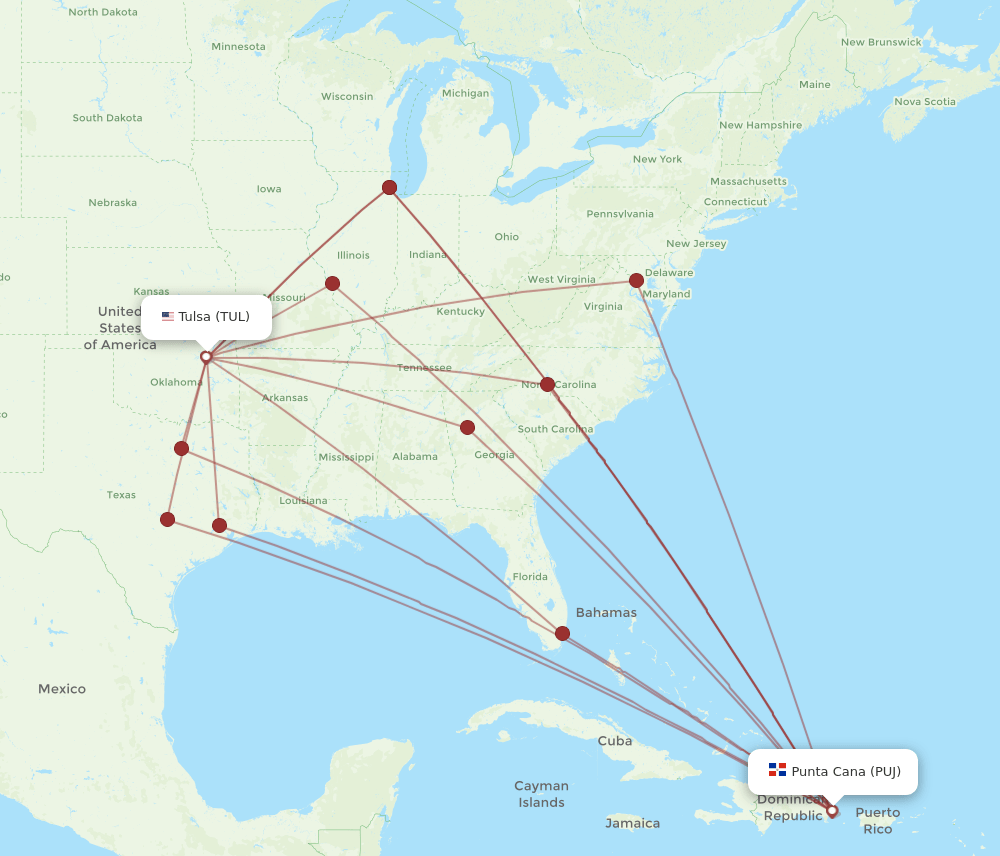 TUL-PUJ flight routes