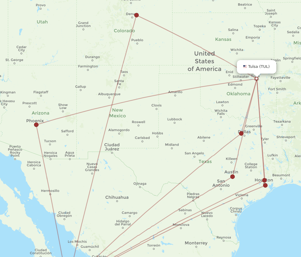 TUL-SJD flight routes