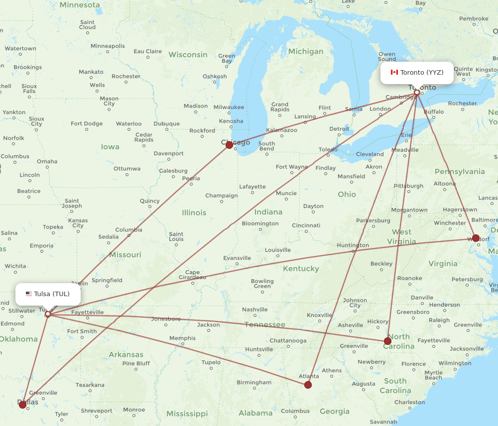 TUL-YYZ flight routes