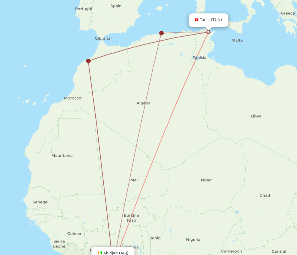 TUN to ABJ flights and routes map
