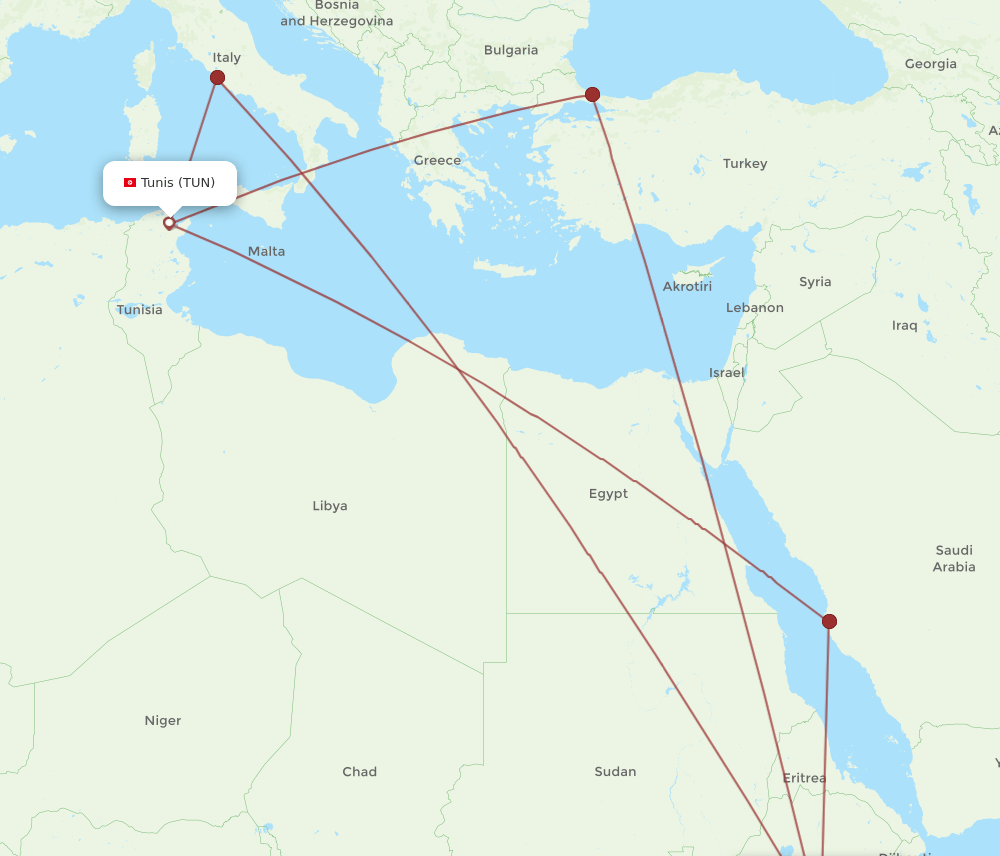 TUN to ADD flights and routes map