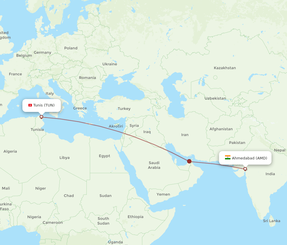TUN-AMD flight routes