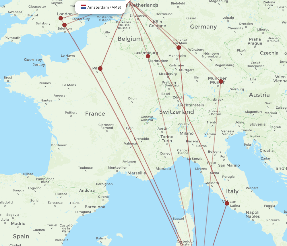 TUN to AMS flights and routes map