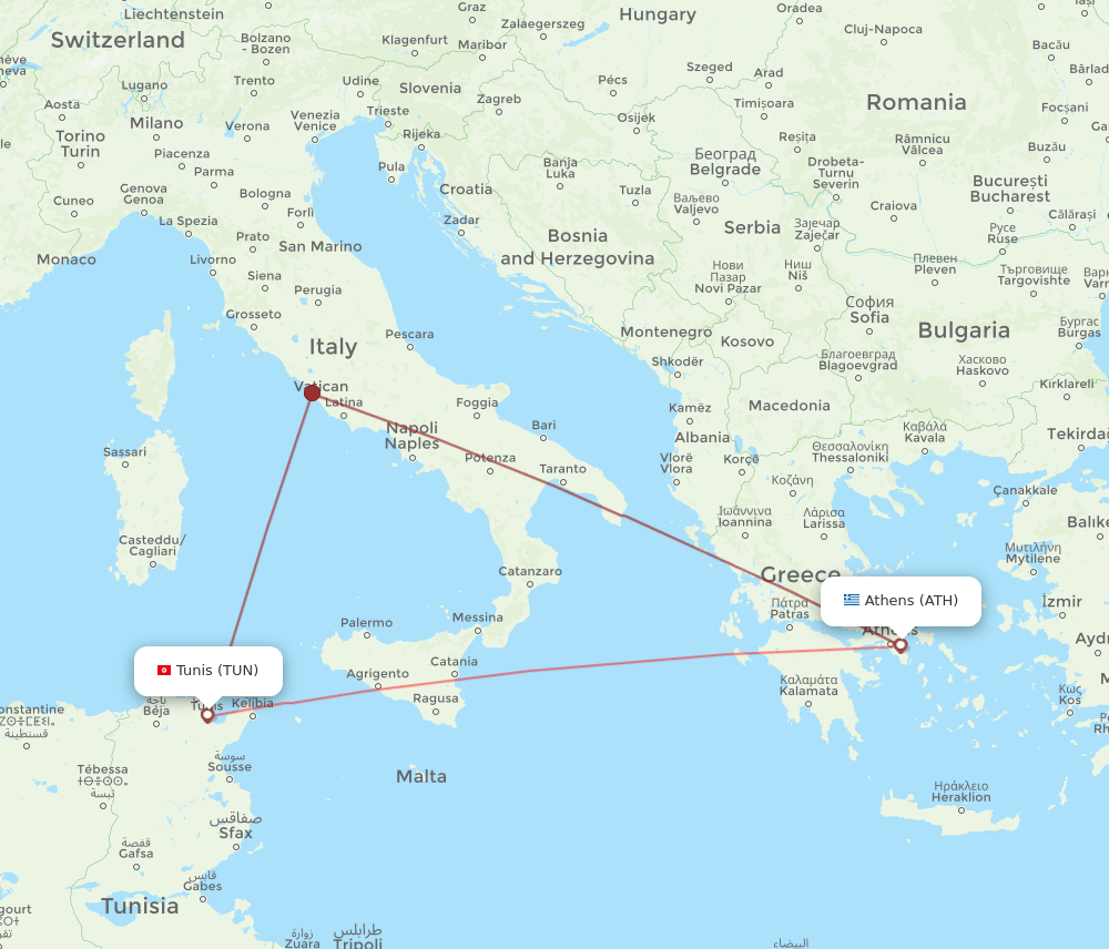 TUN-ATH flight routes
