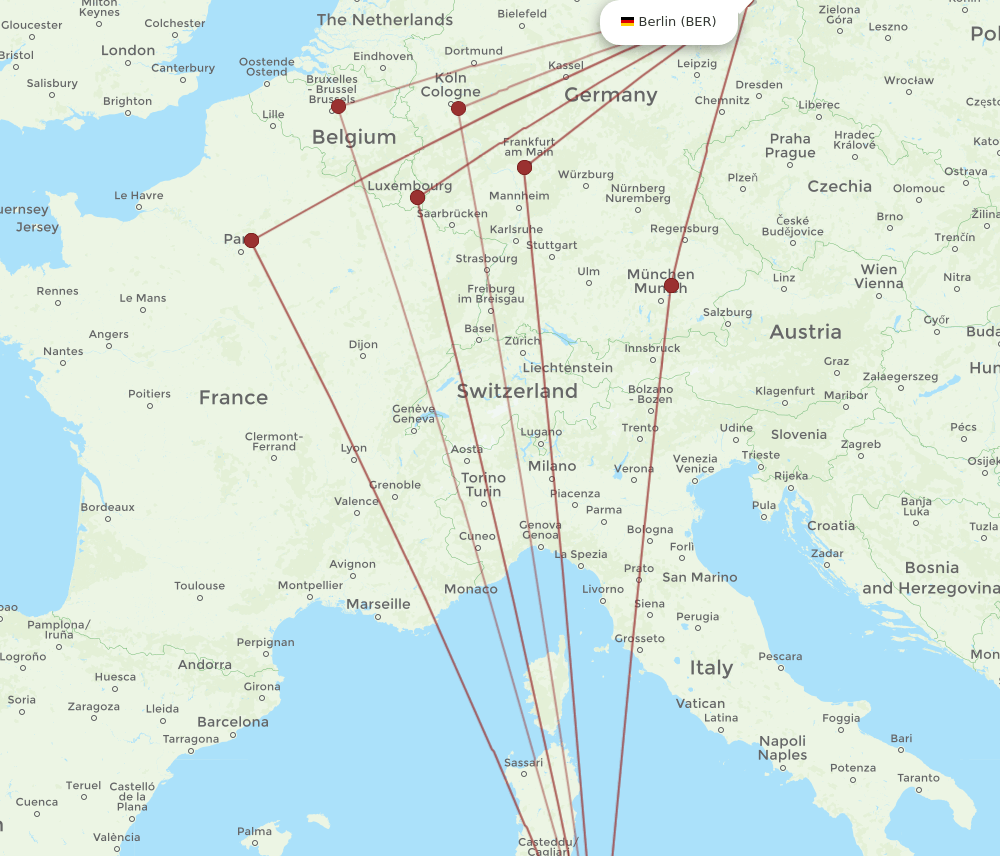 TUN to BER flights and routes map