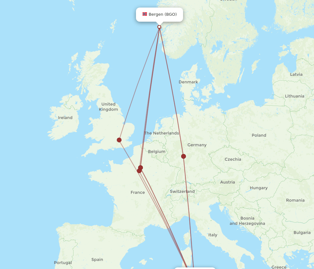TUN-BGO flight routes