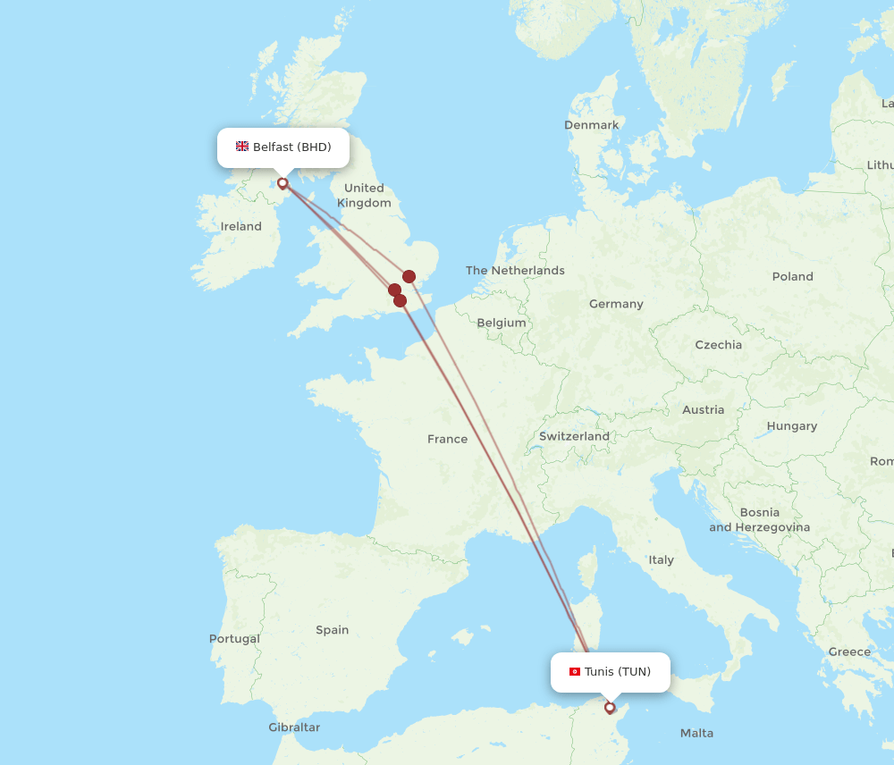 TUN-BHD flight routes