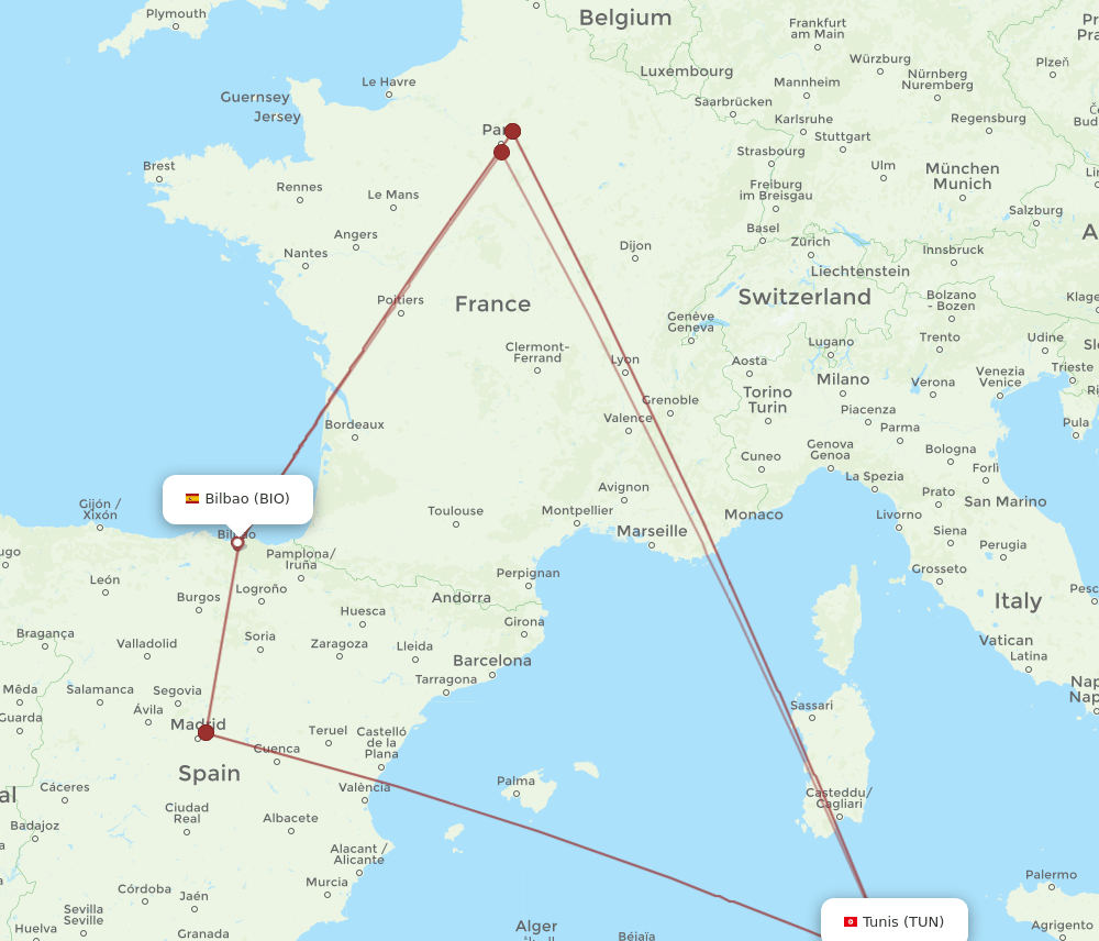 TUN-BIO flight routes