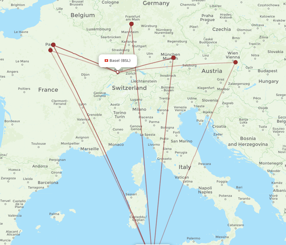 TUN to BSL flights and routes map