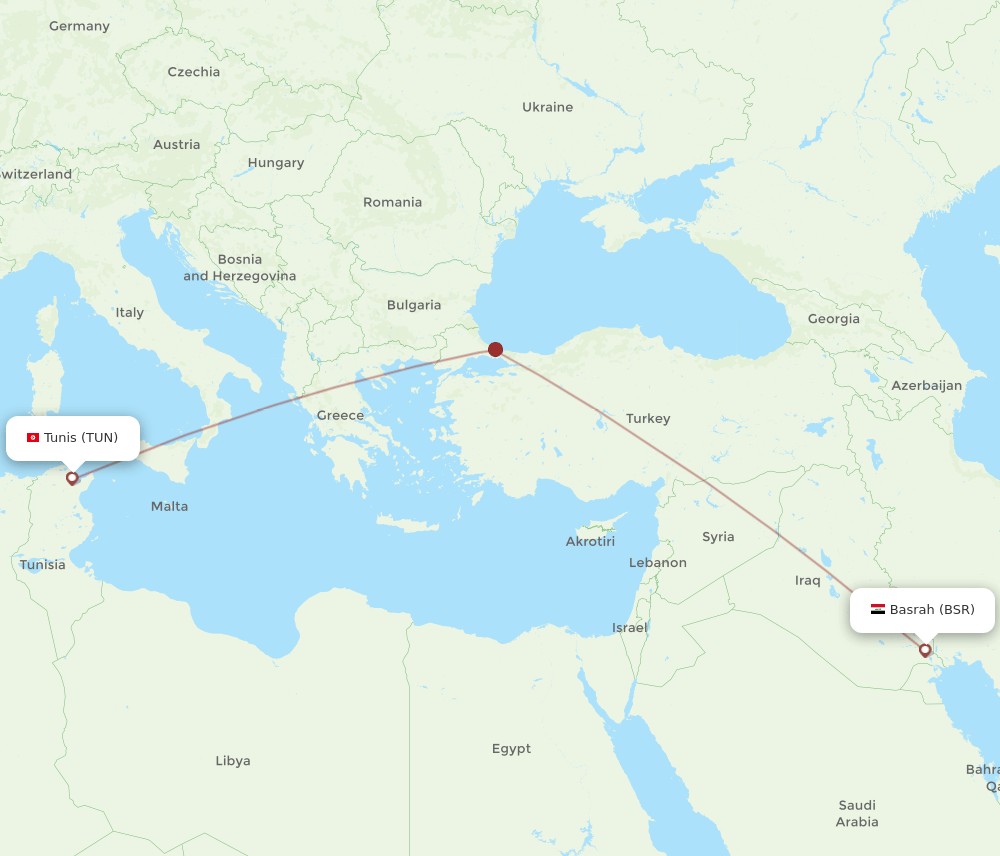 TUN-BSR flight routes