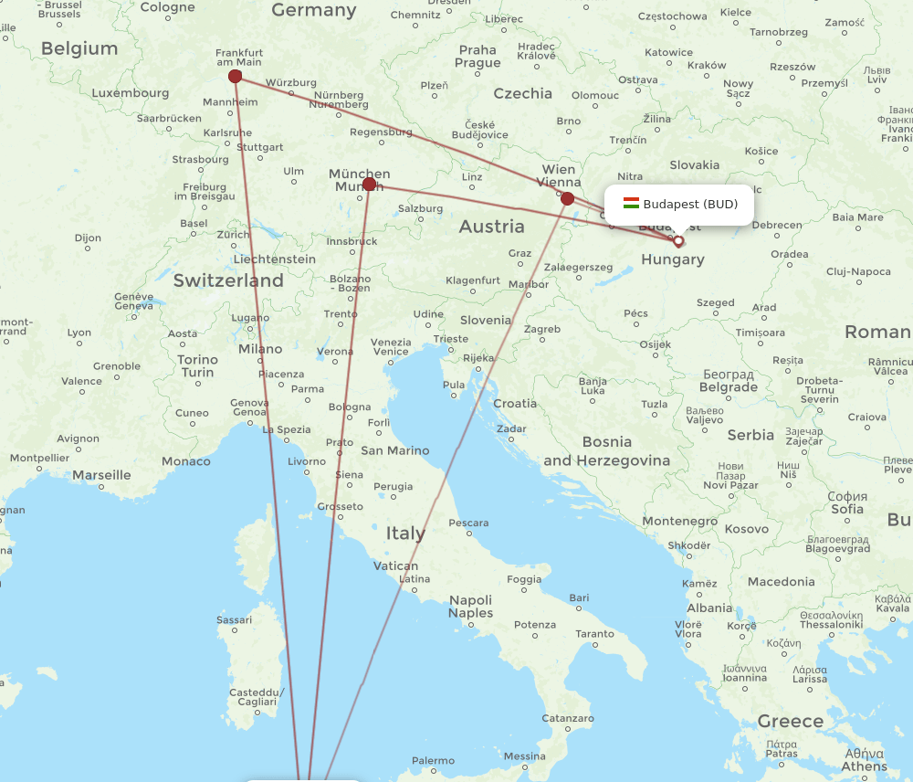 TUN to BUD flights and routes map