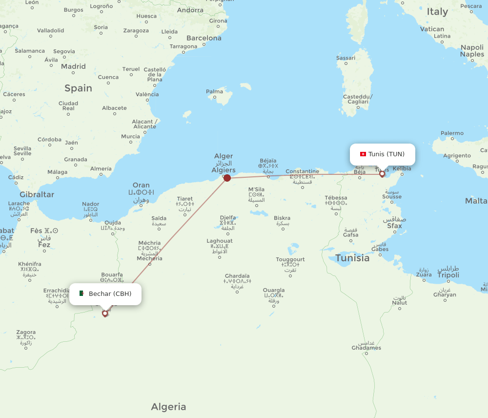TUN-CBH flight routes