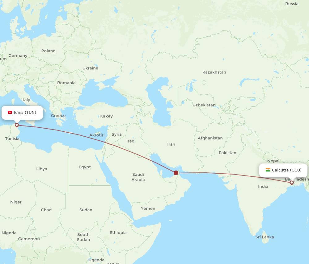 TUN-CCU flight routes