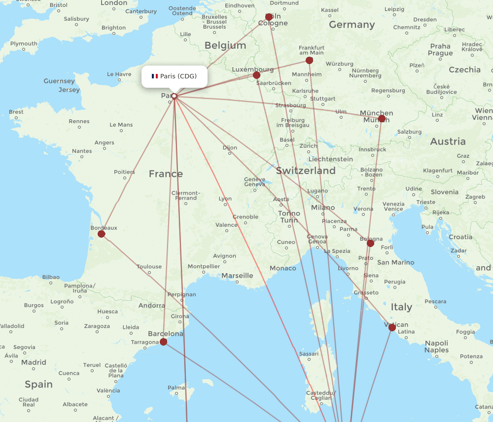 TUN-CDG flight routes