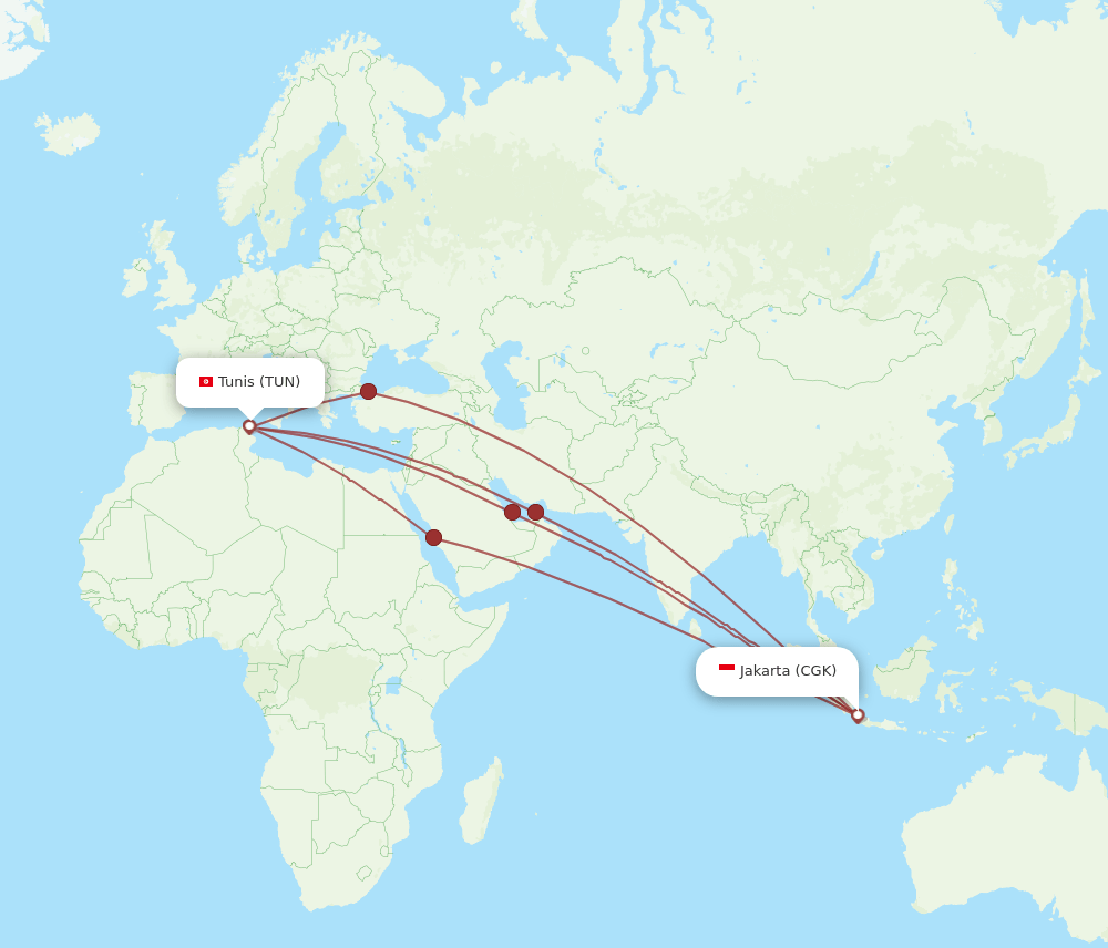 TUN-CGK flight routes