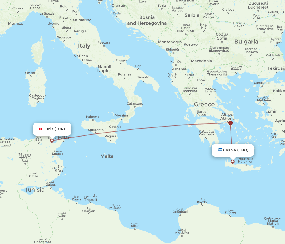 TUN-CHQ flight routes