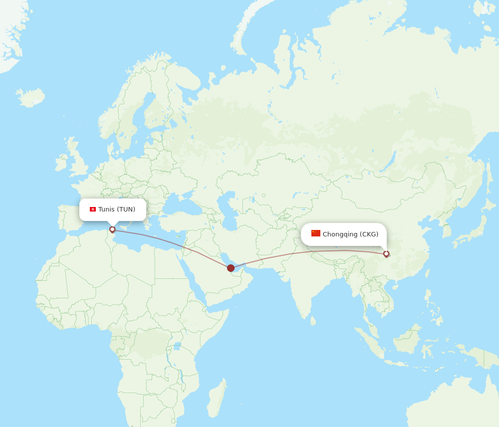 TUN-CKG flight routes