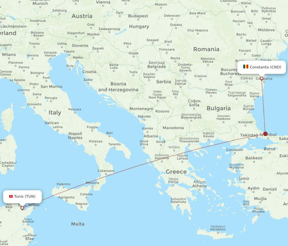 TUN-CND flight routes