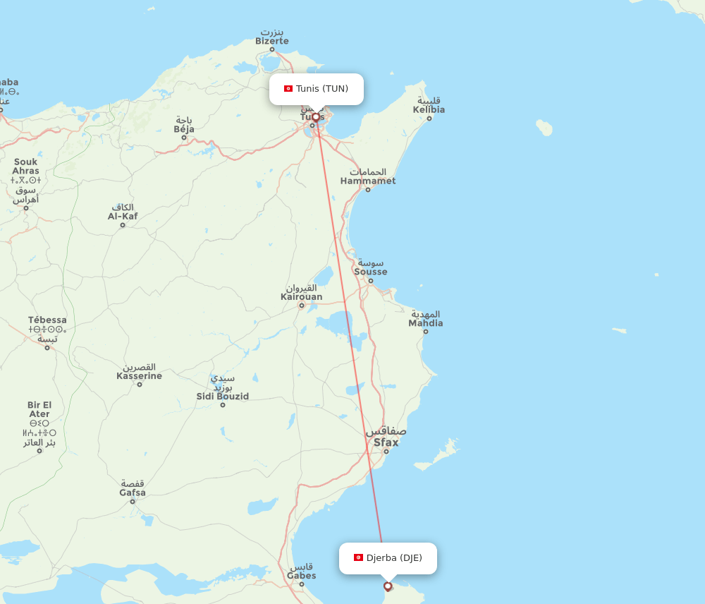 Tunis - Djerba route map and flight paths