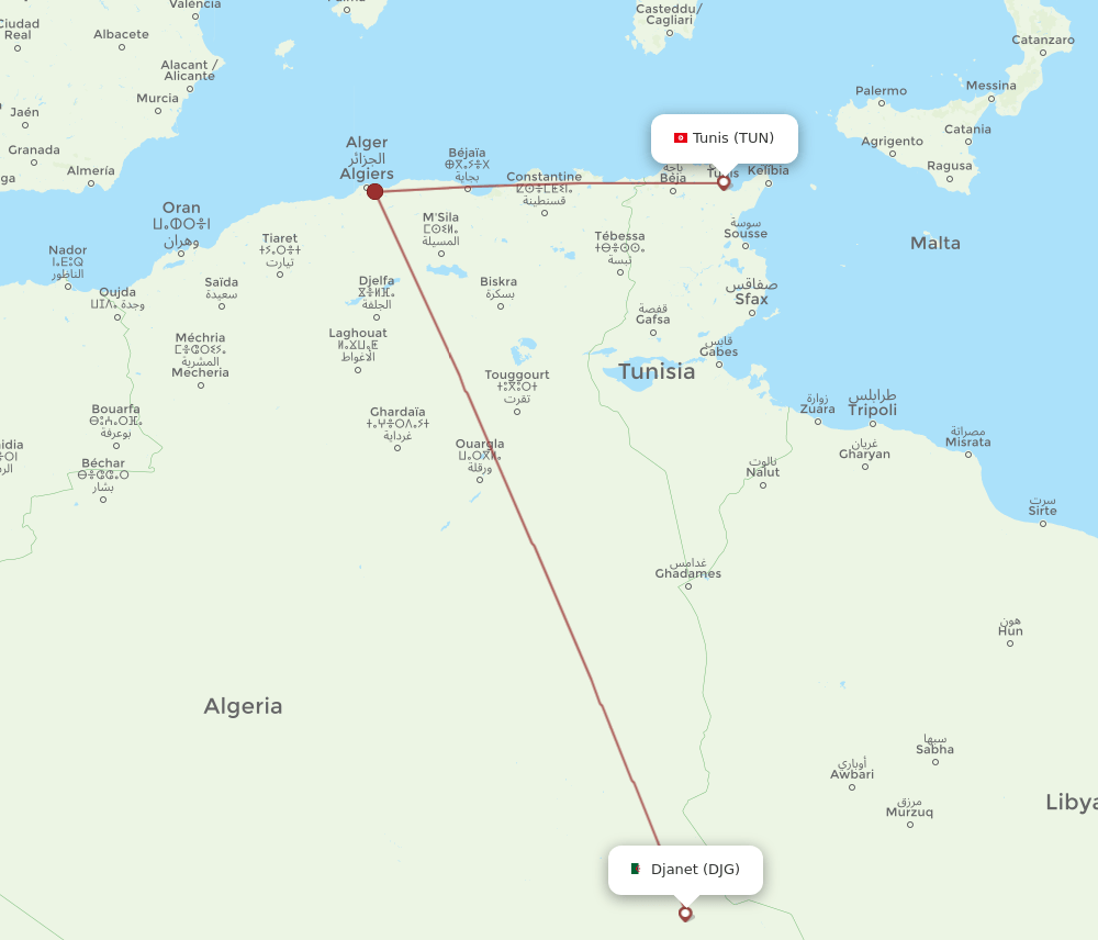 TUN-DJG flight routes