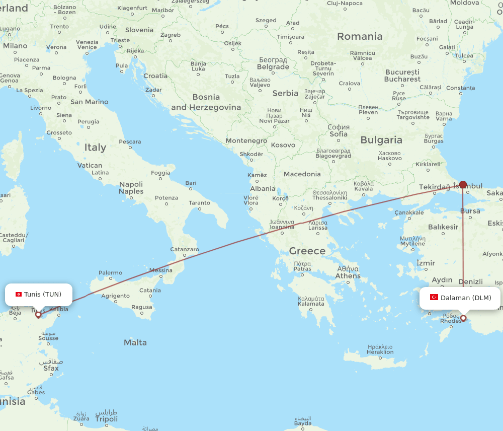 TUN-DLM flight routes