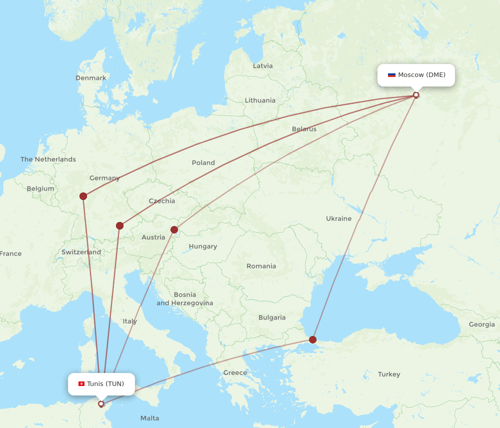 TUN to DME flights and routes map