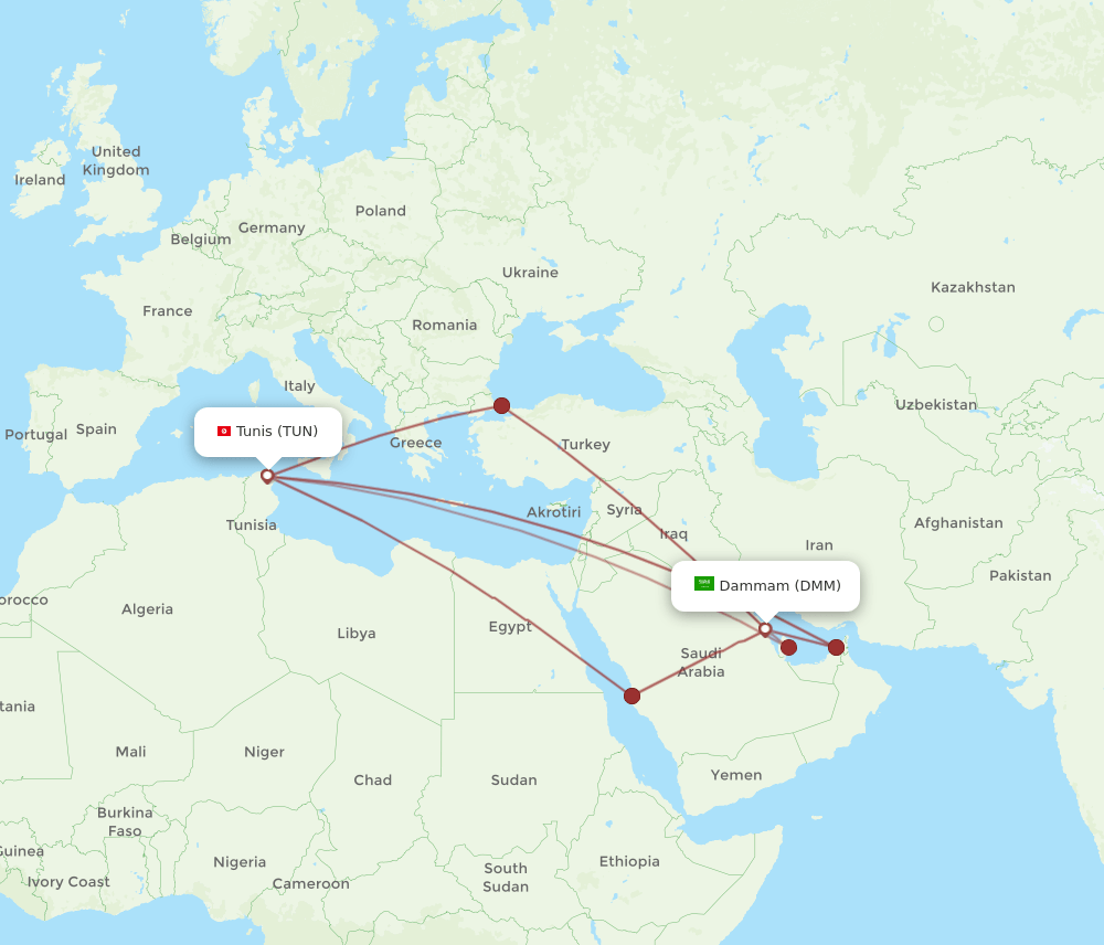 TUN-DMM flight routes