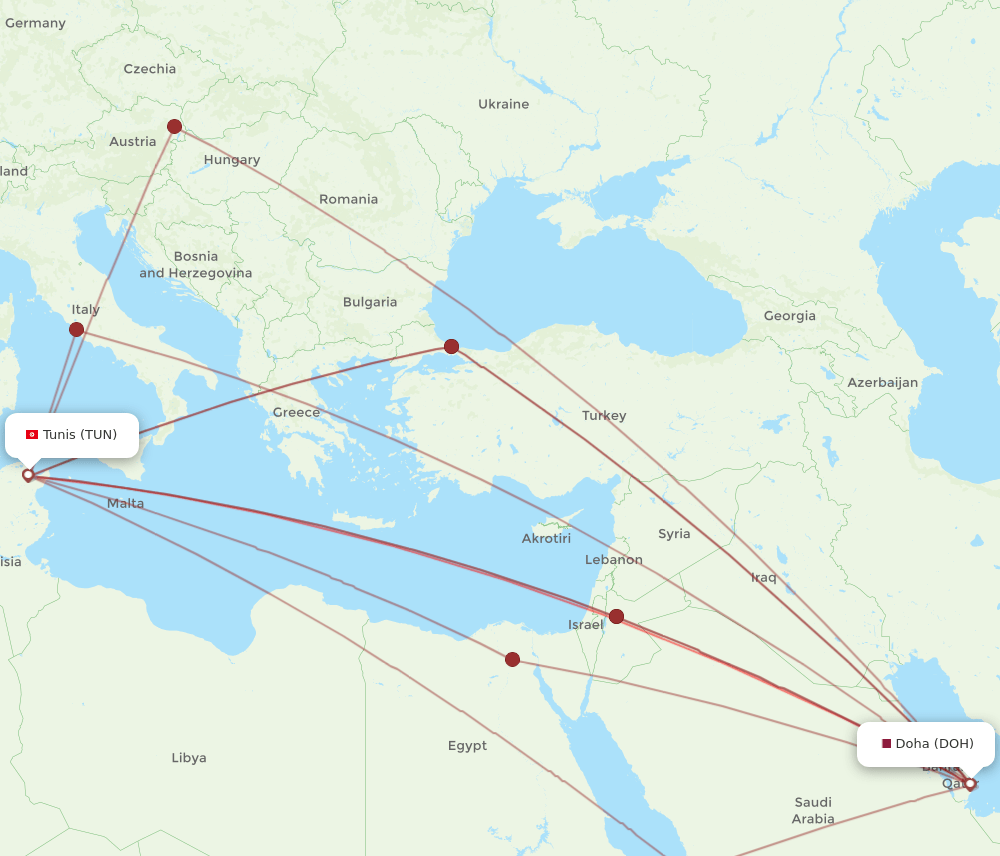 TUN-DOH flight routes
