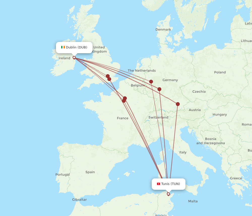TUN-DUB flight routes