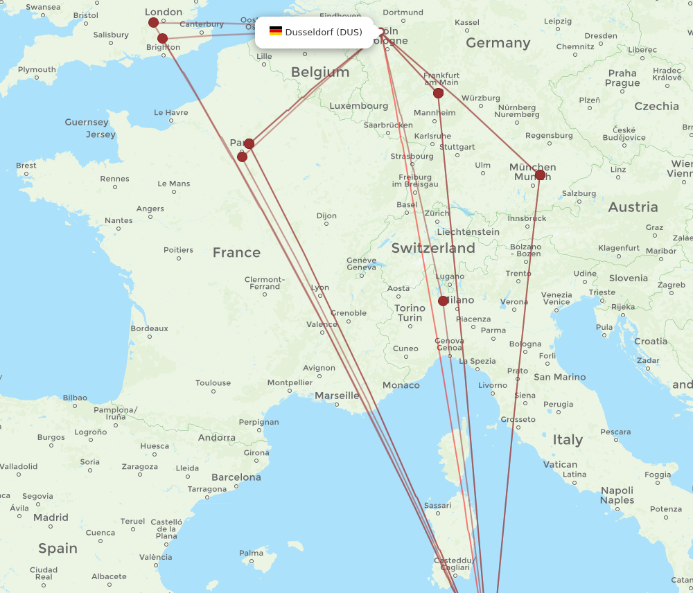 TUN to DUS flights and routes map