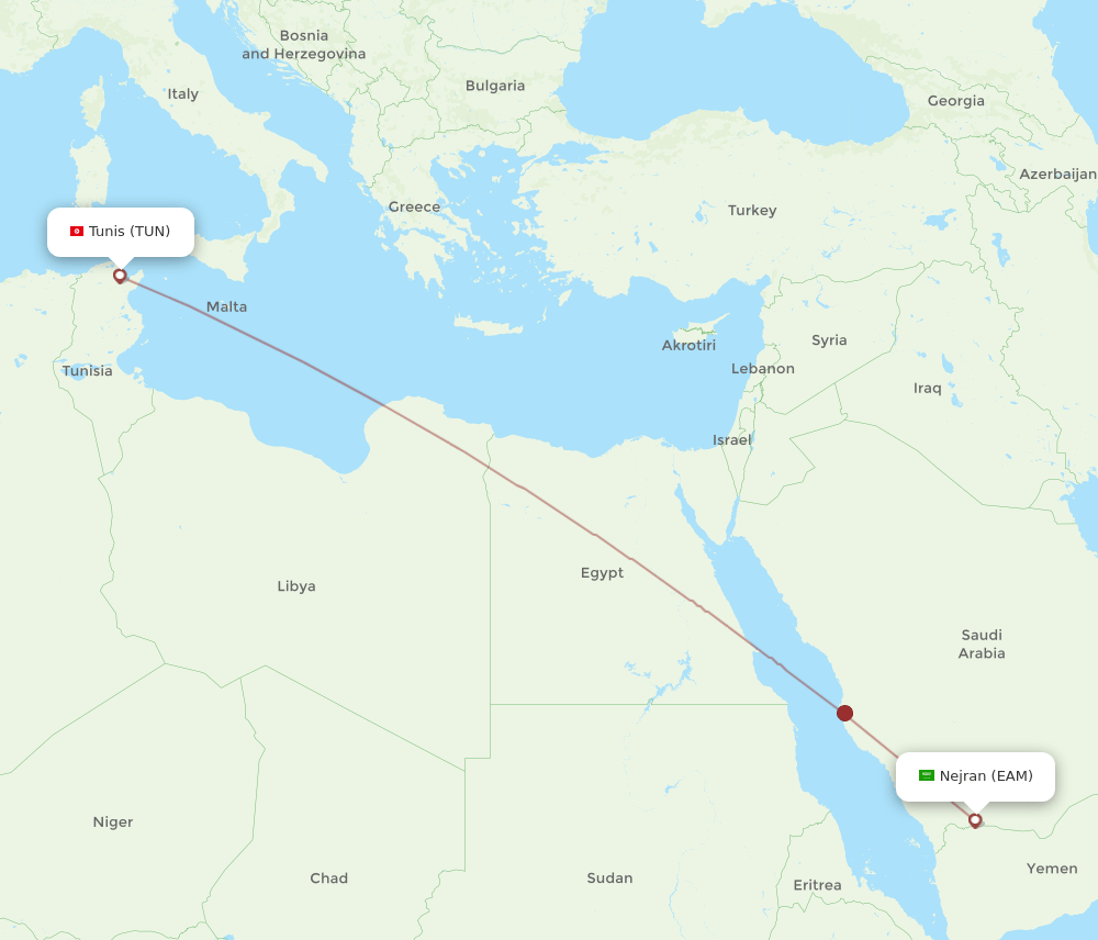 TUN to EAM flights and routes map