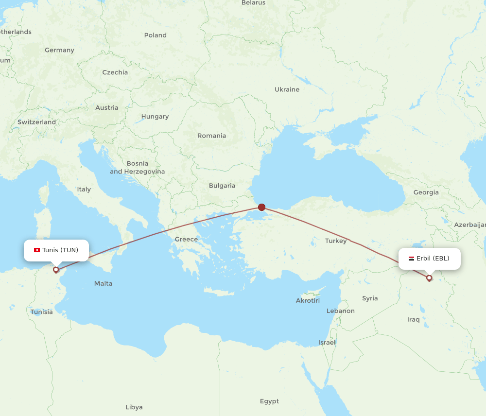 TUN to EBL flights and routes map
