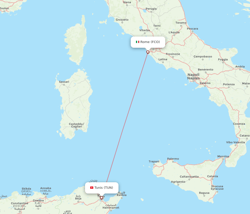 Tunis - Rome route map and flight paths