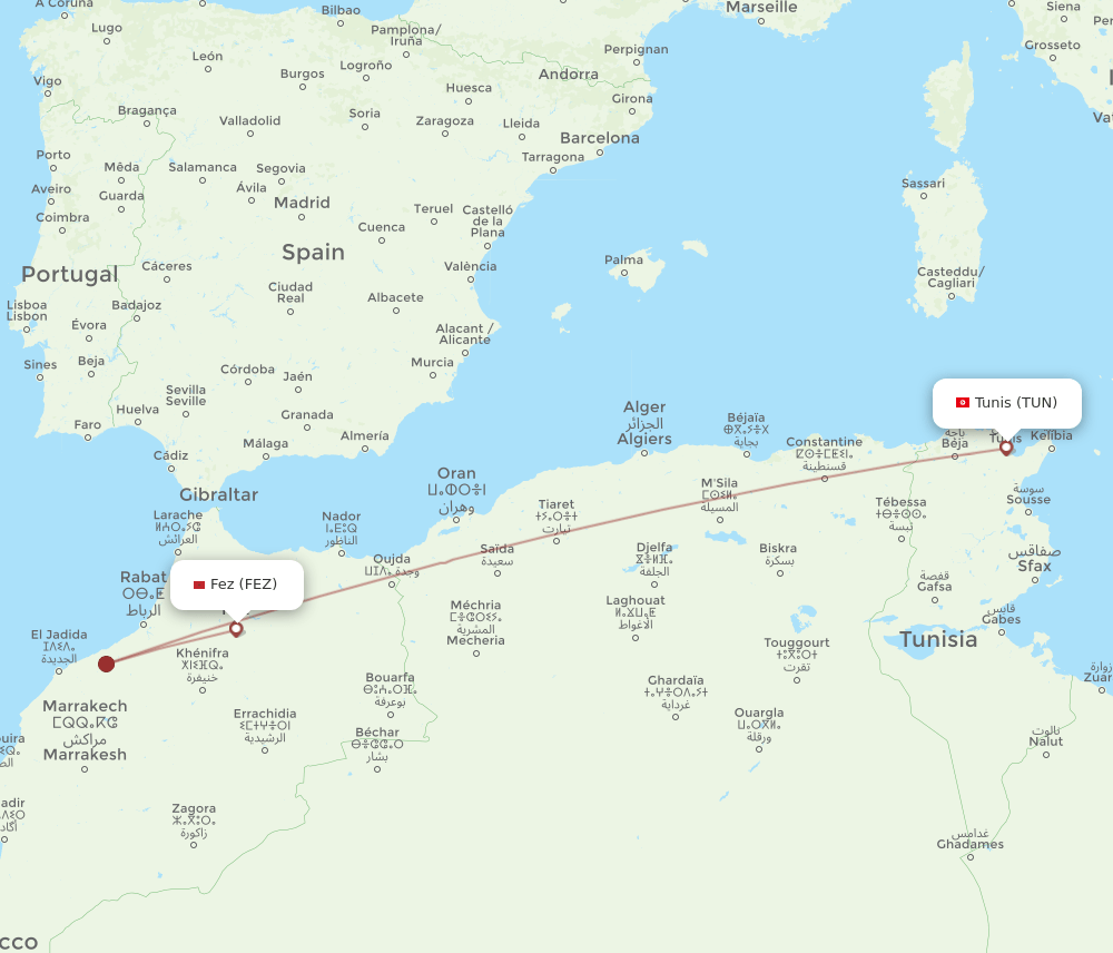 TUN-FEZ flight routes
